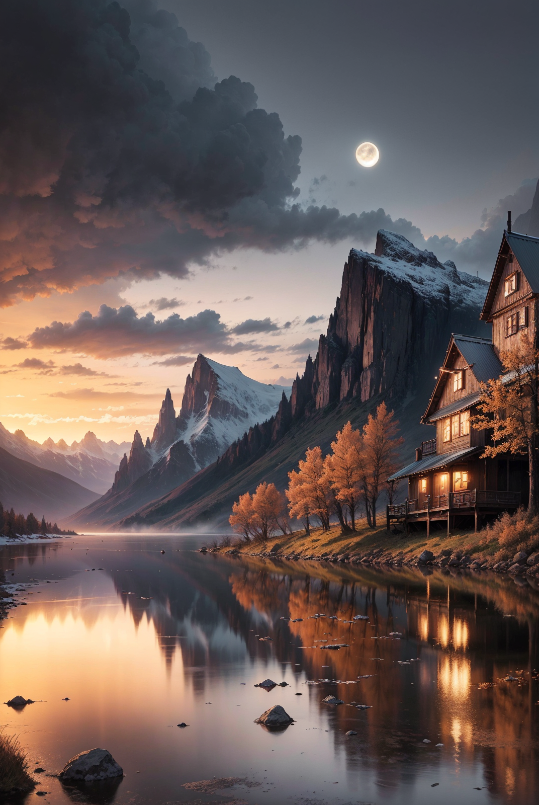 02471-3933333842-photo RAW,(autumn,mountains and a storm lake with a moon in the sky, old wooden slab home, 4k highly detailed digital art, 4 k h.png